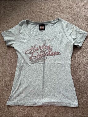 Harley-Davidson Women's Gray Script Logo Tee size large
